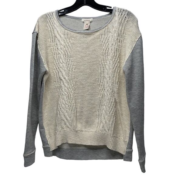 Sundance Sweater Womens Small Cable Knit Mix Media Cotton Pullover Gray Ivory - Picture 1 of 11